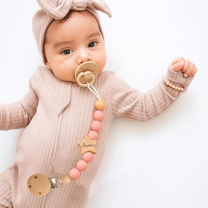 Personalized Pacifier Clip with Name Custom Stroller Clip Silicone Chain Holder Clips