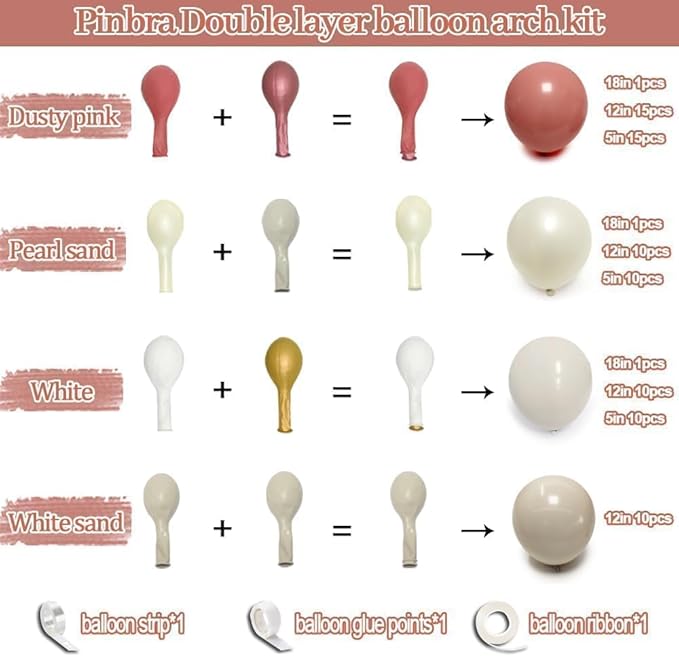 Dusty Pink Cream White Balloon Garland, Double Stuffed Rose Pink Sand White Pearl Balloons Blush Beige Nude Balloon Arch Kit for Boho Bridal Shower Wedding Baby Shower Birthday Fall Party Decorations