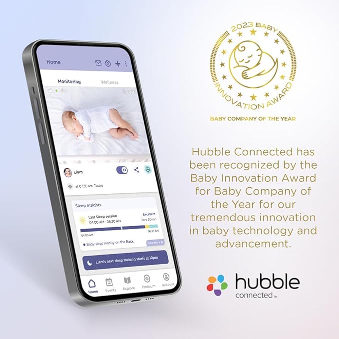 HUBBLE CONNECTED Nursery Pal Cloud Touch Smart WiFi Enabled Baby Monitor with 5 Inch HD Color Touchscreen Parent Unit, Plus Preloaded Soothing Sounds, Lullabies, and Stories, White