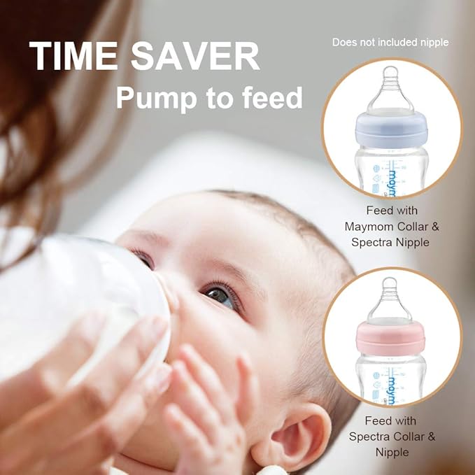 Maymom Wide-Mouth Milk Storage Collection Bottle with Dome Cap, Bottle Top, SureSeal Disk; Compatiable with Spectra S1 S2 Bottles; Compatible with Lansinoh Nipple (4.7oz/140mL, 2pc & 9oz/280mL, 2pc)
