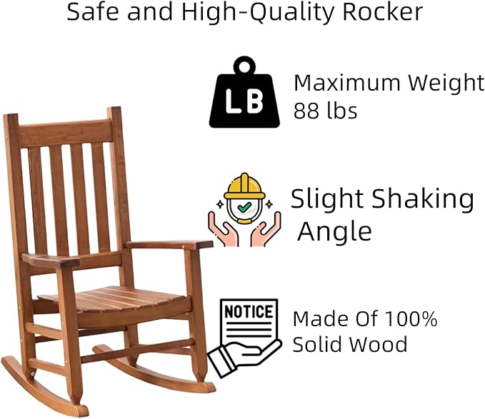 Kid Rocking Chair Child Toddler Small Baby Wooden Comfy Rocker Chairs Furniture for Nursery Bedroom Livingroom Outdoor Reading Room, Ages 6-10, Brown