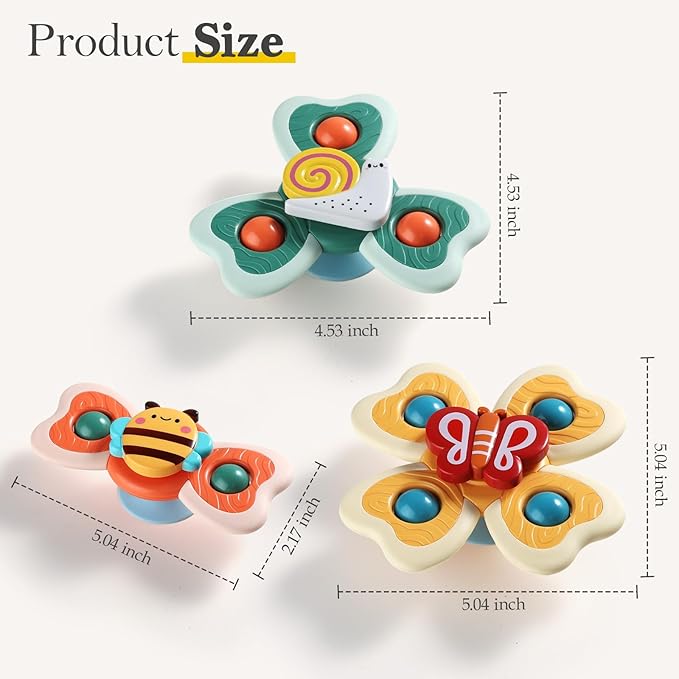ALASOU 3PCS Suction Cup Spinner Toys for 1 Year Old Boy Girl|Spinning Top Baby Toys 12 18 Months|1 2 Year Old Boy Birthday Gift|Baby Bath Toy for Kids Ages 1-3|Sensory Toy for Toddlers 1-3