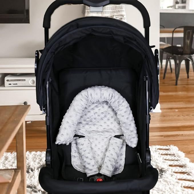 Baby Carseat Headrest and Strap Covers,Baby Carseat Head Support & Carseat Neck Cover,Infant Head Support Pillow, Toddler Headrest Cushion Pad for Carseat Strollers Carrier,Grey