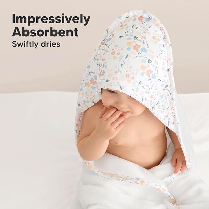 KeaBabies Hooded Baby Towel for Newborn - Viscose Derived from Bamboo Large Baby Bath Towels with Hood for Boys, Girls, Toddler, Extra Absorbent & Soft Newborn Bath Essentials (Wildflowers)