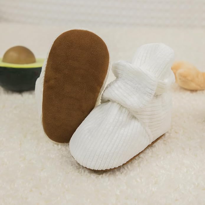 Sawimlgy Newborn Infant Baby Girl Boy Cotton Booties Stay On Sock Slippers Soft Bedroom Shoes Non-Skid Ankle Boots With Grippers Toddler Crib Warm Shoe First Walker Birthday Shower