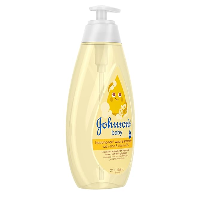 Johnson's Baby Head-To-Toe Baby Wash & Shampoo + Aloe & Vitamin B5, 2-in-1 Bath Wash Gently Cleanses Newborn's Delicate Skin & Hair, Hypoallergenic, No Added Parabens, Dyes & Sulfates, 27.1 fl. oz