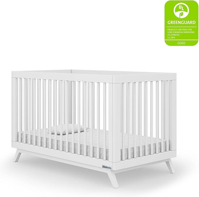 dadada Baby Soho 3 in 1 Convertible Wooden Crib to Toddler Bed - Made in Italy, GREENGUARD Gold Certified, Baby-Safe Finish, Sustainable Beech Wood, Modern Design, 3 Adjustable Heights (White)