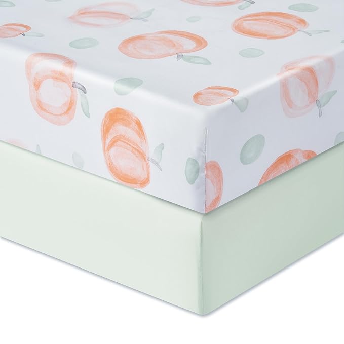 TILLYOU Baby Crib Sheets for Boys Girls, Super Soft Toddler Bed Sheets, 2 Pack Sheets for Standard Crib Mattress 28x52in, Peach dot