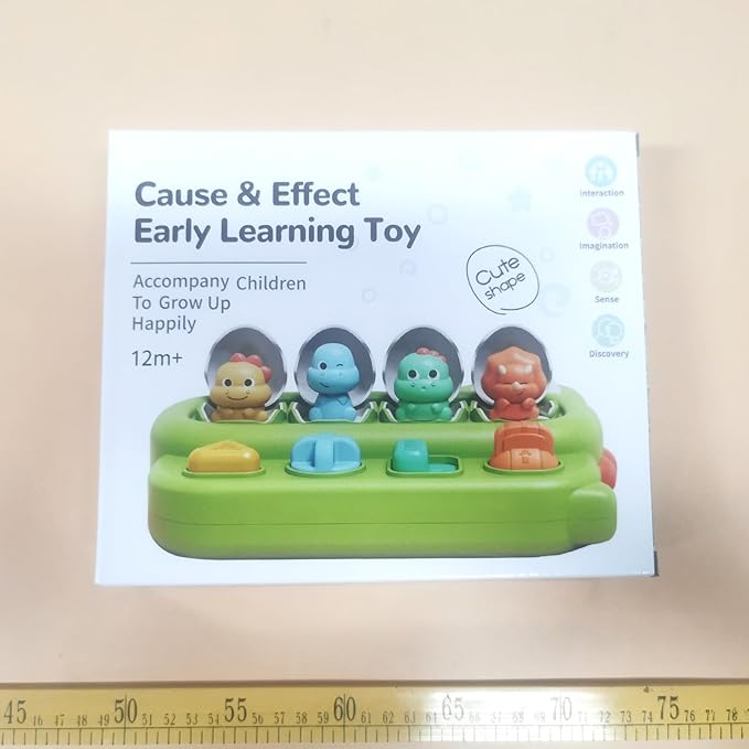 Cause and Effect Pop Up Dinosaur Baby Toy 6-12 Months, Sensory Early Learning Fine Motor Skills Toy for Toddler Boy Girl 9 11 Months