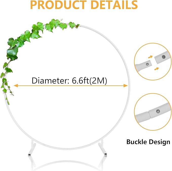 6.6ft Round Backdrop Stand, Stable Balloon Arch Stand, Metal Wedding Arch Backdrop Stand Circle Backdrop Stand Frame for Wedding, Birthday Party, Baby Shower Decoration (White)