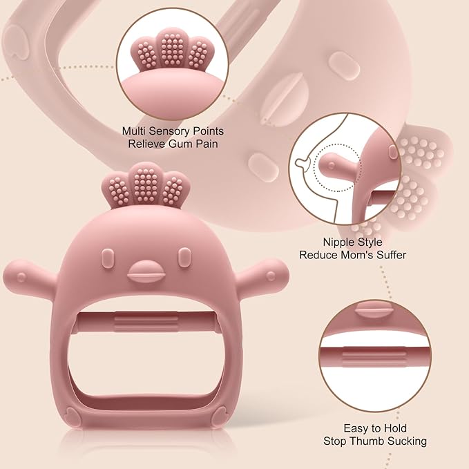 2 Pack Baby Teething Toys for 0-6 6-12 Months, Never Drop Infant Teether Teething Mitten Toys for 0 3 6 9 12 Months, Newborn Soothing Teething Toy Gifts for 1 One Year Old Baby Boys Girls