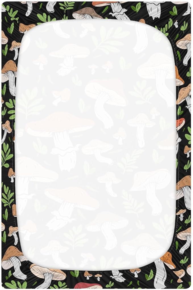 Wild Mushrooms Crib Sheets for Neutral Bassinet Play Sheets,Sheets Toddler Bed Sheets for Baby Boys Girs 39 * 27 * 5in