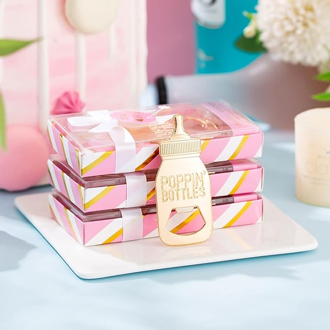 24 Baby Bottle Openers Baby Shower Favors, Gifts, Decorations, or Souvenir Guest Gift Boxes, Poppin Design for baby Girls (24 Pack Pink)
