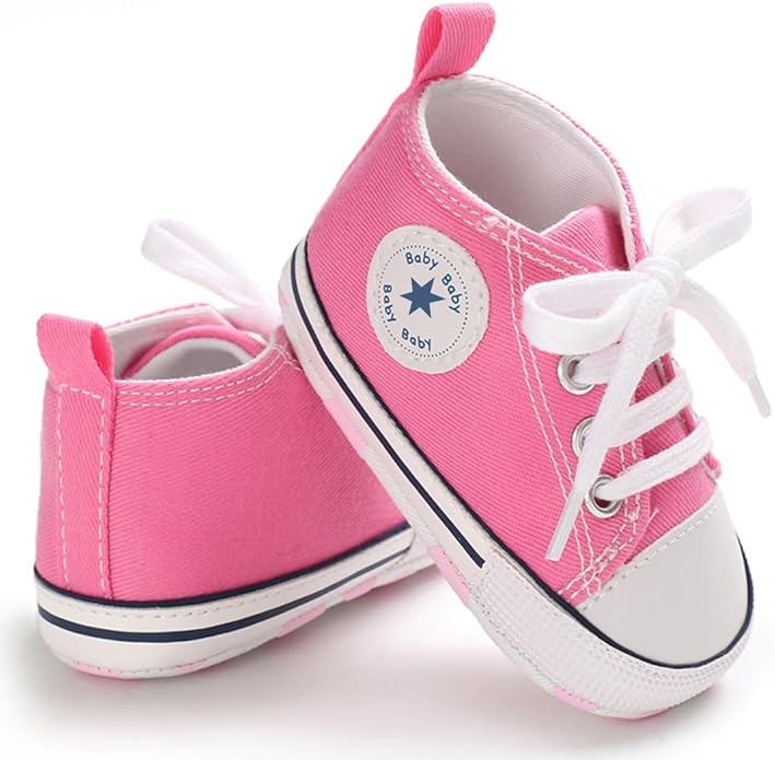 Unisex Baby Boys Girls Shoes, Newborn Infant Non-Slip Canvas Denim High Top Sneakers, Toddler First Walkers Shoes