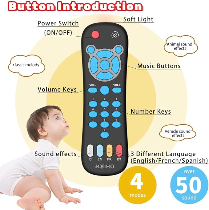 Baby Remote Control Toy for 1 Year Old Boys Girls Gifts Realistic Toddler TV Remote Toy with Music and Light Early Education Learning Toy Remote Kid Infant Baby Toys for 6 to 12 Months 12 to 18 Months