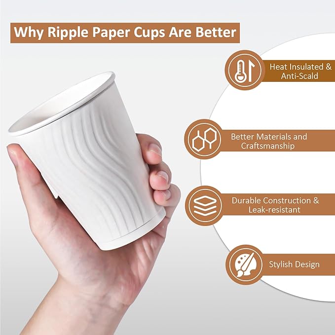 12 oz Disposable Coffee Cups 500 Count Value Pack, Hot Coffee Cups for Hot/Cold Drinks, Insulated Paper Coffee Cup for Party, Office, Home, Travel