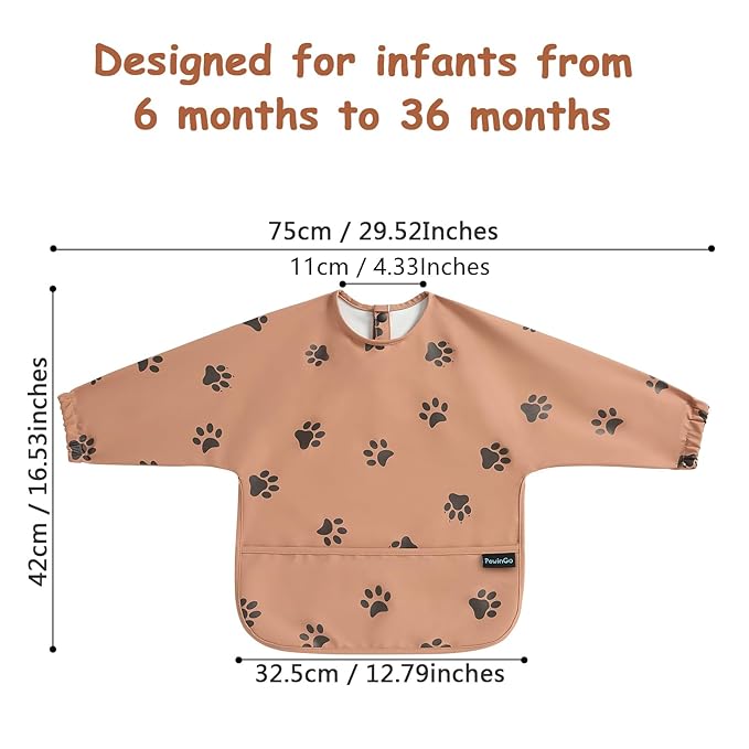 Baby Bib with Long Sleeves Bib & BLW, Machine Washable & Soft and Skin-Friendly Material, Coverall Bibs for Baby Feeding, Waterproof and Easy to Clean, for Baby Infant Toddlers (Orange)