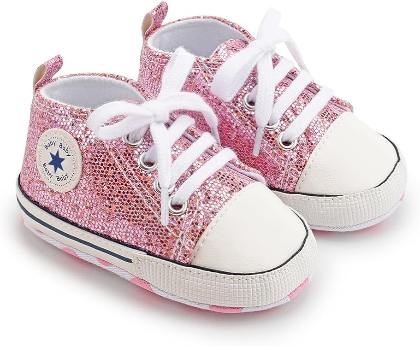 Unisex Baby Boys Girls Shoes, Newborn Infant Non-Slip Canvas Denim High Top Sneakers, Toddler First Walkers Shoes