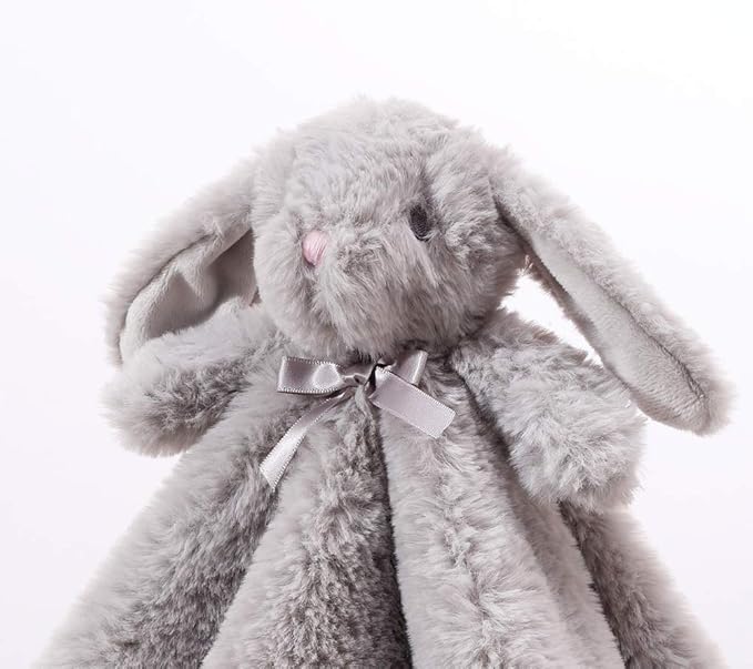 CREVENT Cozy Plush Baby Security Blanket Loveys for Baby Boys and Girls, Faux Fur Front + Mink Backing with Animal Face (Grey Bunny)