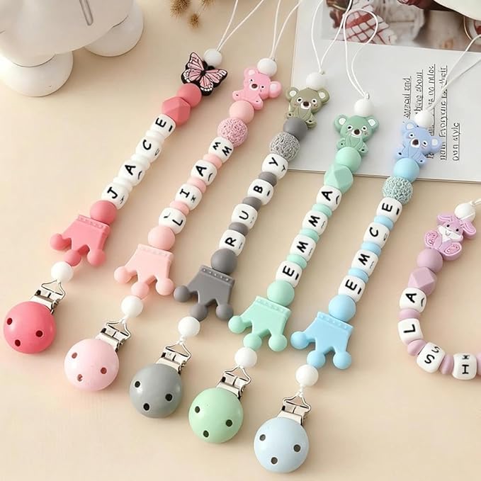 Personalized Koala Pacifier Clip with Name Custom Silicone Pacifier Clips Baby Boy Girl Gift (Koala)