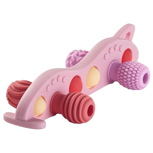 Baby Teething Toys Silicone Car Teether for Baby BPA Free Sensory Chew Toy (Peach)