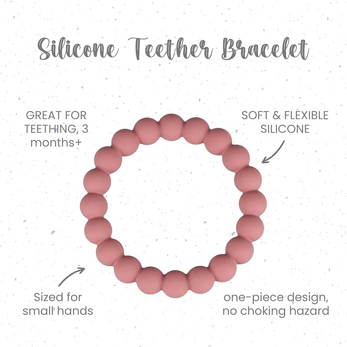 Baby Teether Rings, 100% Silicone Teether Bracelets for 3m+ Babies to Self-Soothe, BPA Free & Phthalate Free - Includes 4 Neutral Baby Rings