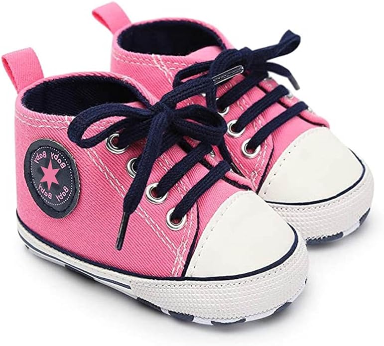 Unisex Baby Boys Girls Shoes, Newborn Infant Non-Slip Canvas Denim High Top Sneakers, Toddler First Walkers Shoes