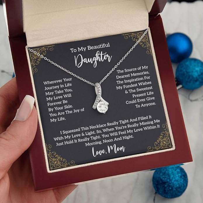 To My Daughter Gift Necklace From Dad or Mom - Badass Daughter Jewelry With Heartfelt Message & Elegant Box