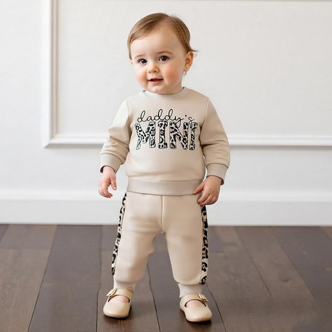 Kupretty Baby Girl Fall Winter Clothes Toddler Outfit Letters Graphic Crewneck Sweatshirts + Joggers Pants Set