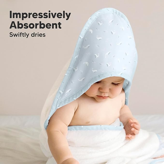 KeaBabies Hooded Baby Towel for Newborn - Viscose Derived from Bamboo Large Baby Bath Towels with Hood for Boys, Girls, Toddler, Extra Absorbent & Soft Newborn Bath Essentials (Blue Whale)