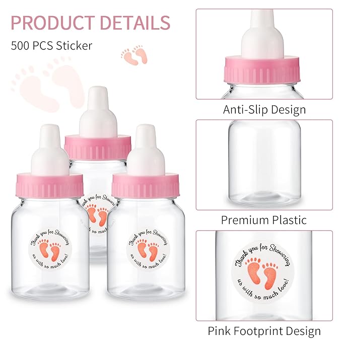 Tondiamo 48 Pcs Pink Baby Shower Mini Bottle Favors 1. 5 x 3. 5 Inch Baby Shower Candy Jar Mini Milk Bottle Party Favor Fillable Gift Boxes for Boys Girls Birthday Party Games Decorations