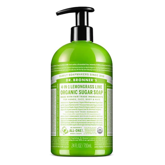 Dr. Bronner's - Organic Sugar Soap (Lemongrass, 24 Ounce) - Made with Organic Oils, Sugar and Shikakai Powder, 4-in-1 Uses: Hands, Body, Face and Hair, Cleanses, Moisturizes and Nourishes, Vegan