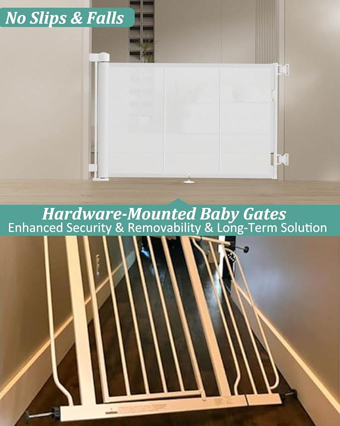 Upgraded 71" Retractable Baby Gates with Reinforced Strip Design to Prevent Crawling Through, 34" Tall Retractable Dog Gate, 6 FT Retractable Gates for Stairs, Doorways, Hallways
