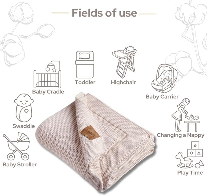 100% Organic Cotton Baby Knitted Blanket with Gift Box - Soft Toddler, Crib, Stroller Blanket - Neutral Swaddle and Receiving Blanket for Newborns, 30"x40", Stone