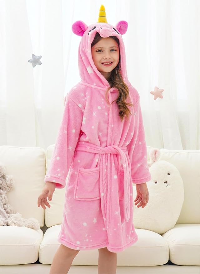 Doctor Unicorn Girls Fleece Hooded Robe Toddler Warm Fuzzy Bathrobe