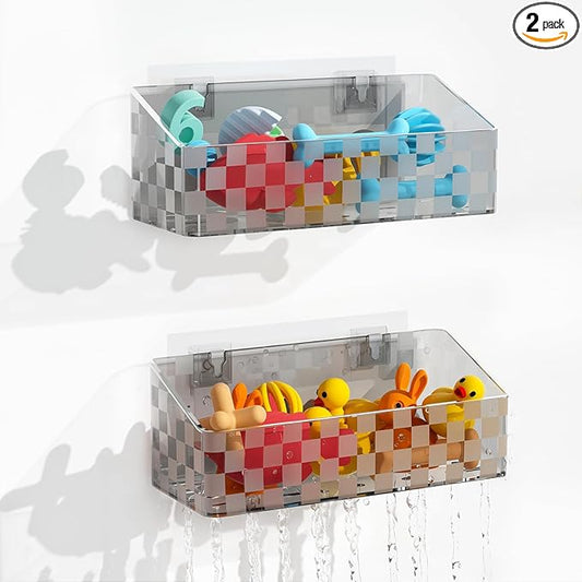 Natheeph Bath Toy Storage Holder, 2 Pack Large Capacity Bath Toy Organizer for Tub Clear Baby Bathtub Toy Storage Multi Use Shower Caddy for Bathroom, Bedroom & More (Grey)