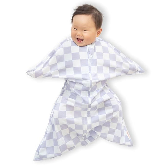 SleepingBaby Zipadee-Zip Transition Swaddle - Cozy Baby Swaddle Blanket with Zipper Convenience - Roomy Wearable Blanket for Easy Diaper Changes - Lavender Check, Medium (6-12 Month)