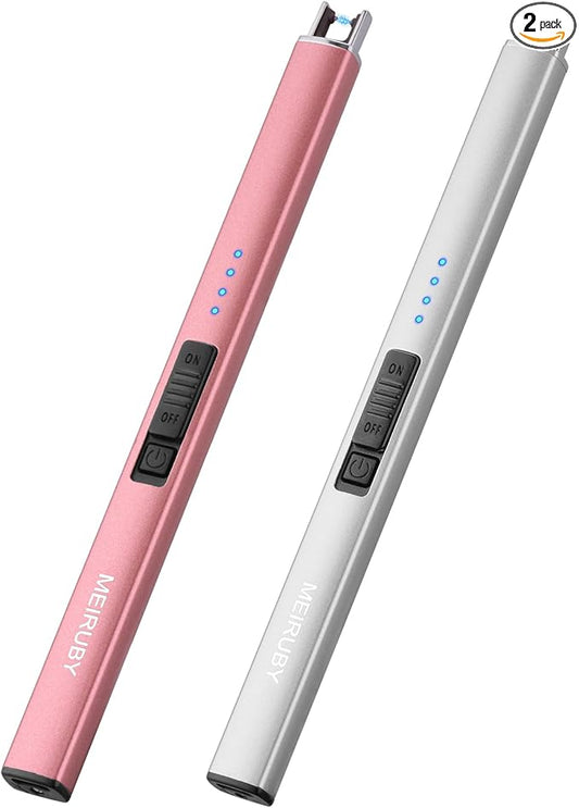 2 Pack Electric Candle Lighter - Long Electronic Rechargeable USB Arc Windproof Flameless for Camping, BBQ - Birthday Gifts for Women, Mom, Wife, Men