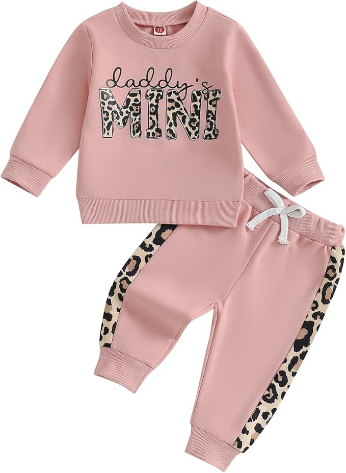 Kupretty Baby Girl Fall Winter Clothes Toddler Outfit Letters Graphic Crewneck Sweatshirts + Joggers Pants Set