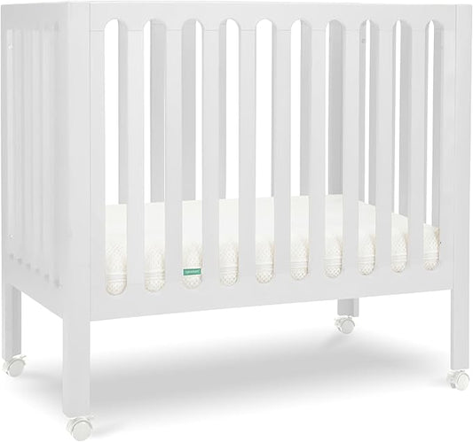 Newton Baby Galileo Mini Crib Solid Beech Wood with Wheels in White Color, Adjustable Mattress Height, Ultra-Safe Non-Toxic Finish, Mini Crib Mattress Included