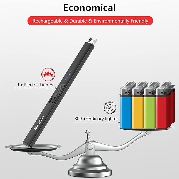 Lighter Electric Candle Lighter Long Electronic Rechargeable USB Arc Windproof Flameless Lighters for Candle Camping BBQ Birthday Women's Day Gifts for Women Mom Wife Men, Balck