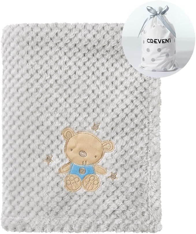 CREVENT Soft Cozy Baby Blankets for Boys Girls + Security Blanket, Set with a Gift Bag Newborn Essentials (Grey)