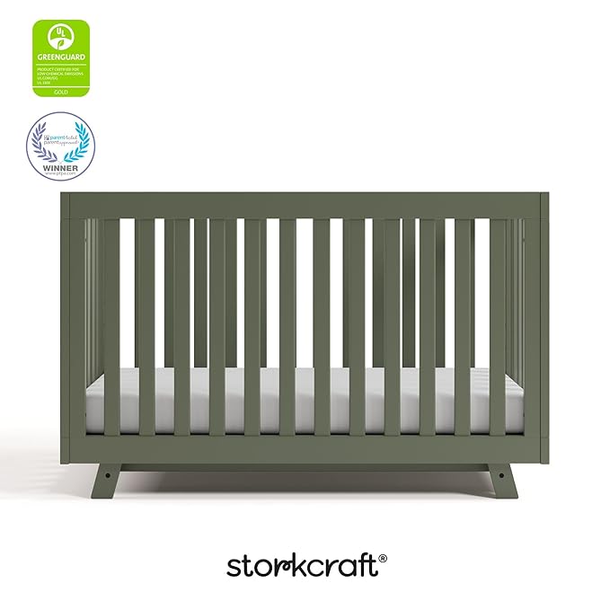 Storkcraft Beckett Grow-with-Me Convertible Crib (Olive) – GREENGUARD Gold Certified, Converts to Toddler Bed & Daybed, Fits Standard Crib Mattress, Easy-to-Assemble