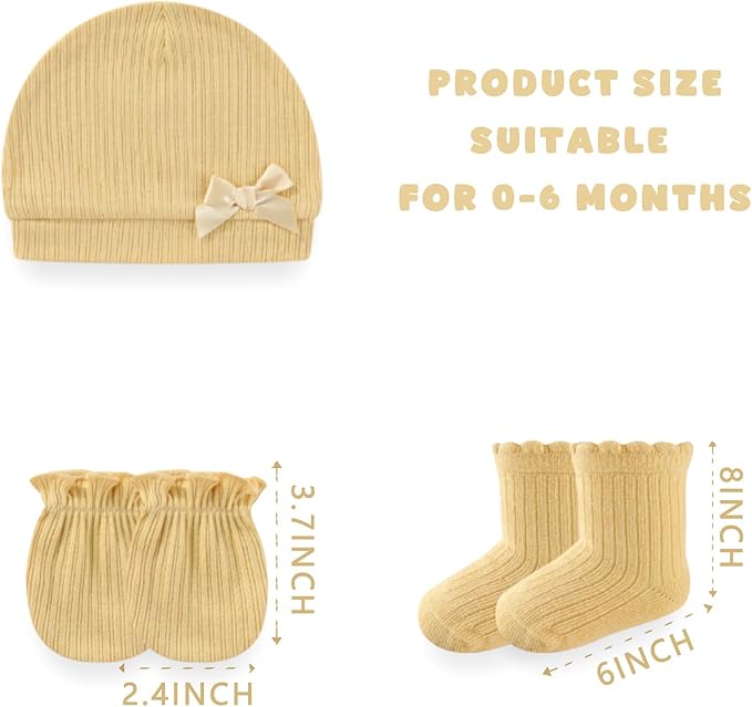 Baby Girls Boys Hats Mittens and Socks Set Cotton Infant Caps Newborn Soft Gloves 0-6 Months