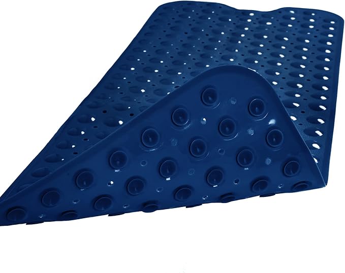 Linoows Bathtub and Shower Mats, Extra Long Non-Slip Bath Tub Mat 39 x 16 Inch, Machine Washable Bathmat with Suction Cups & Drain Holes for Bathroom Floor, Navy Blue