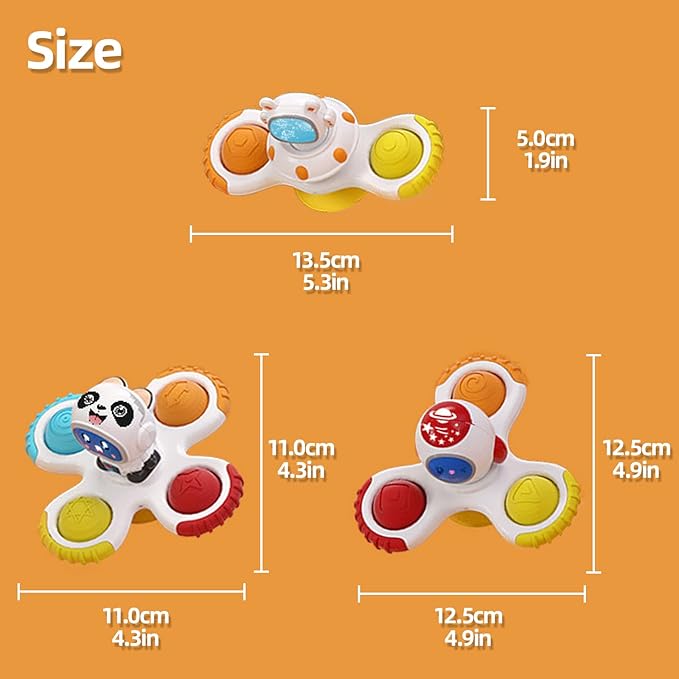 Baby Spin Rattle Set 3 Pcs, Suction Cup Infant Spinner - Sensory Bath Sucker, Travel Busy Teething Toy for Toddlers, Gifts 1-3 Yr Boy/Girl