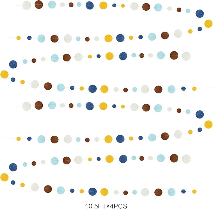 Boho Classroom Decorations Navy Blue Yellow Brown Felt Circle Dot Garland Hanging Polka Dot Streamer for Classrooms Preschool Everyone is Welcome Homeschool Nursery Birthday Baby Shower Party Decor