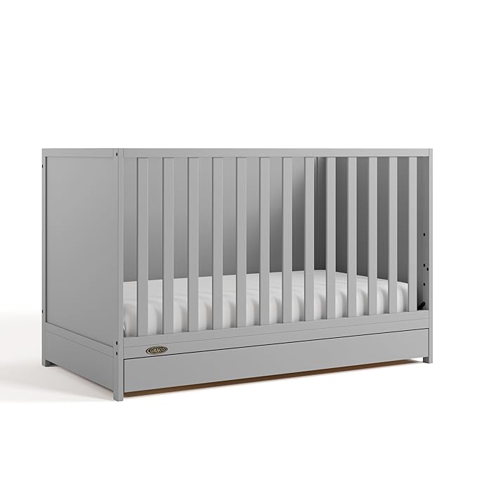 Graco Theo Convertible Crib with Storage Drawer (Pebble Gray) – GREENGUARD Gold Certified with Drawer, Converts to Toddler Bed, Fits Standard Crib Mattress