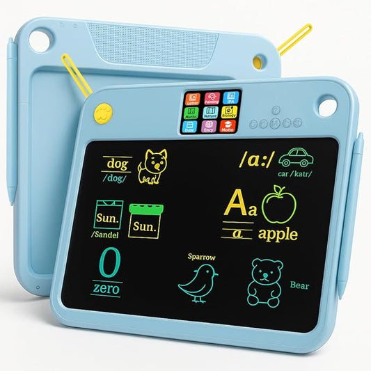 16 Inch LCD Learning Tablet Autism Toys for Kids 5-7 Dual-Screen Pad with 9 Learning Themes Lightweight 400g Type-C Charging Erasable Board with Extra Stylus Lock Switch for Travel Home School