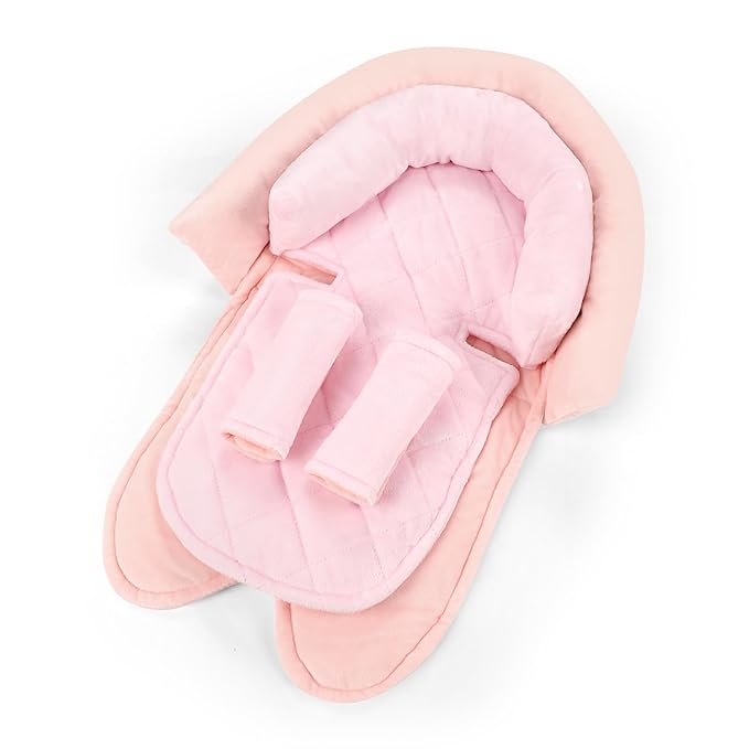 Baby Car Seat Head Body Support & Strap Covers, 2 in 1 Infant Car Seat Insert, Reversible Soft Breathable Newborn Cushion Pads for Preemie, Perfect for Baby Carseats, Strollers, Swings (Light Pink)